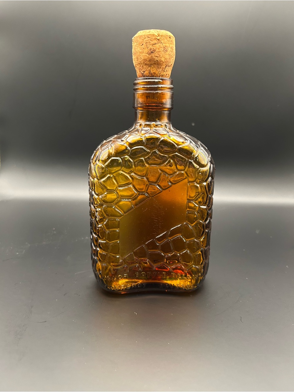 Belgium Amber Textured Glass Decanter with Cork Stopper - Home Art